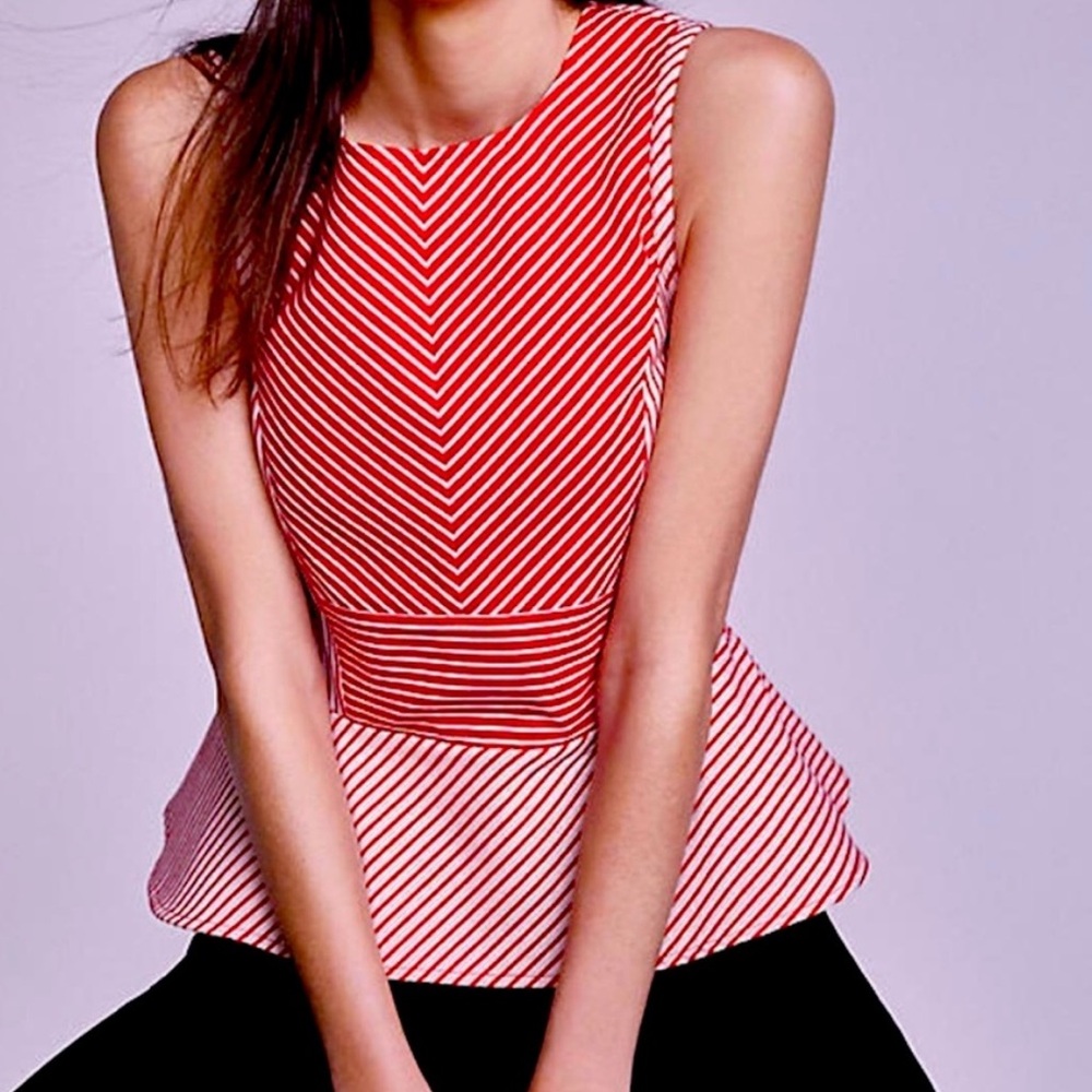Anthropologie Maeve Cantua Red Stripe Cropped Peplum Sleeveless Top Size 0